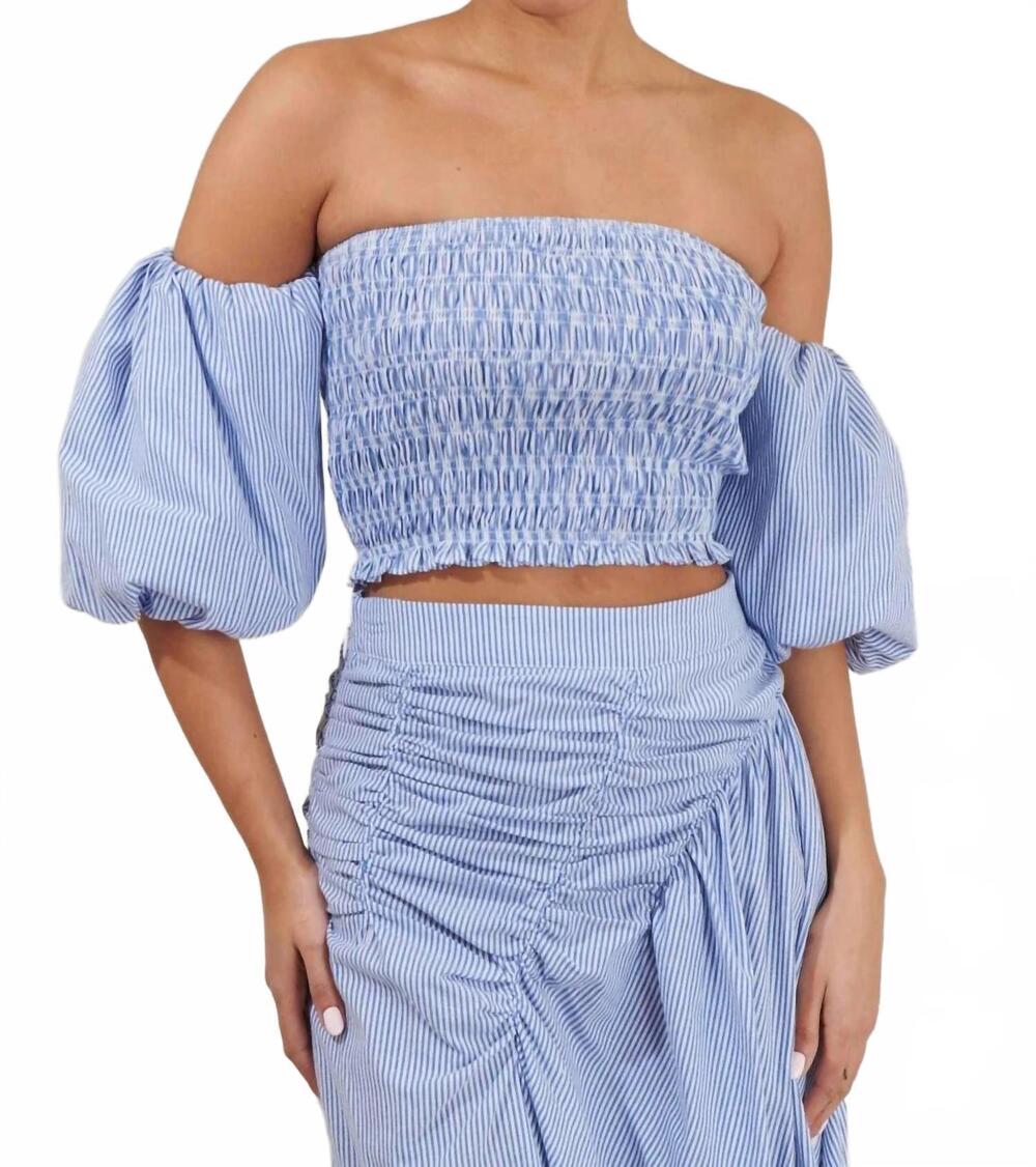 NEW SUGARLIPS sammy striped elvie smocked cropped top in blue